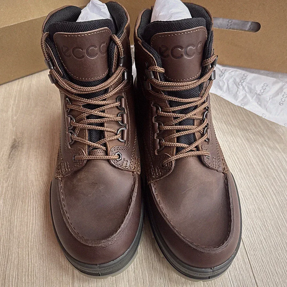 ECCO Mens Track 25 GoreTex Mid Hiking BootsWaterproofLeather Bison Brown 6/6.5